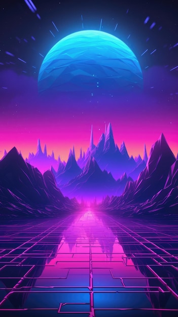 Synthwave 80s 90s neon background Blue Purple Retro cyberpunk illustration instagram social format