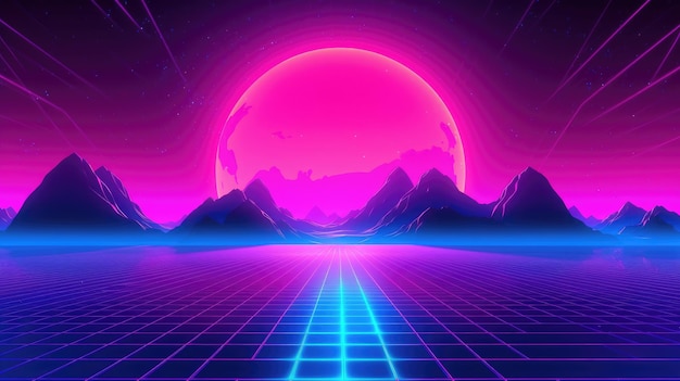 Synthwave 80s 90s neon background Blue Purple Retro cyberpunk illustration instagram social format