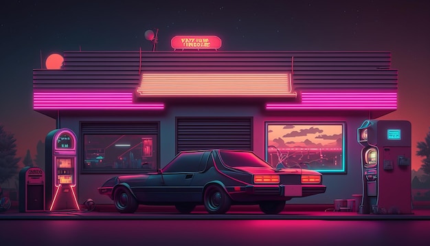 Synthwave 80s retro design Detalied retro background style 80s AI