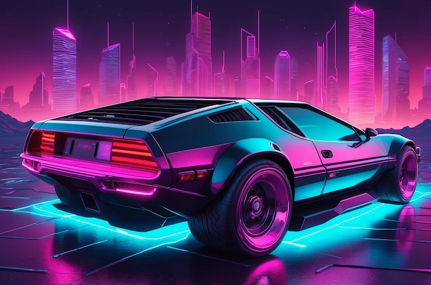 Synthwave car in style