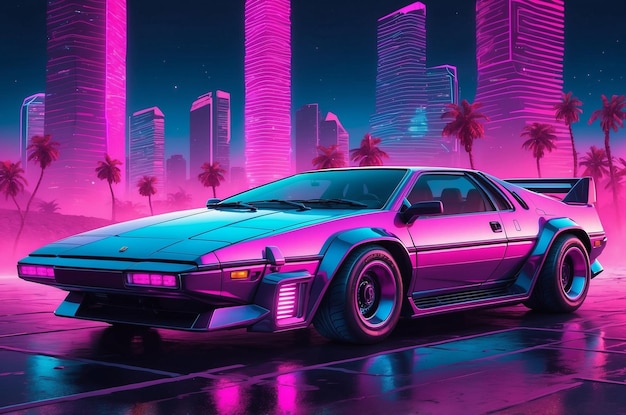 Synthwave car in style