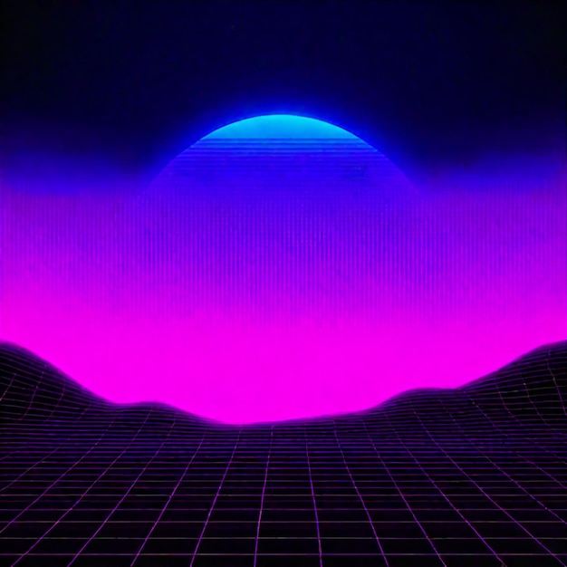 Photo synthwave neon retrowave vaporwave outrun landscape background