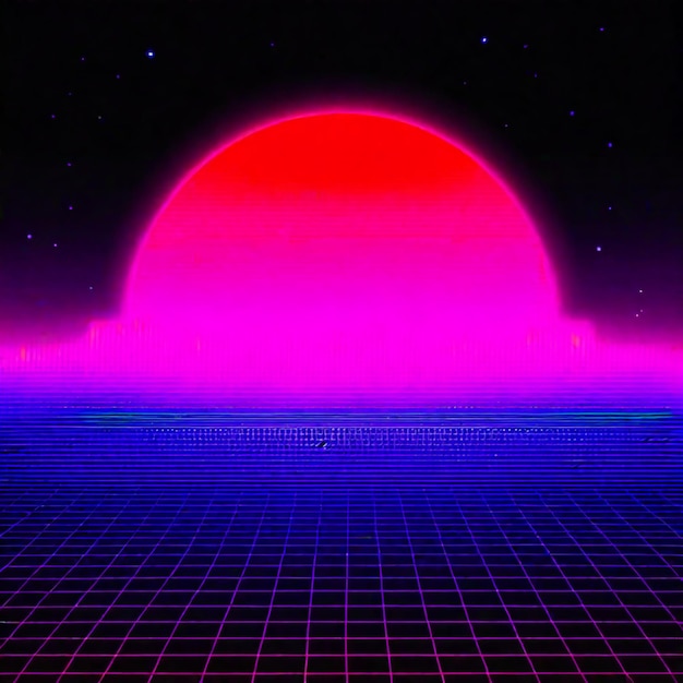 Photo synthwave neon retrowave vaporwave outrun landscape background