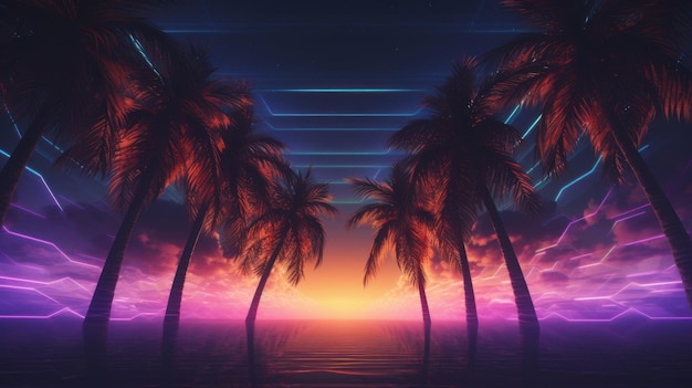 Synthwave retro cyberpunk style landscape