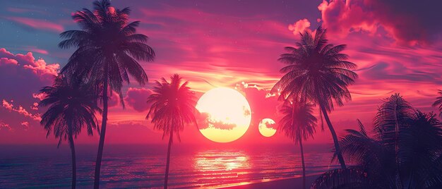 Synthwave Sunset with Neon Gradient and Palm Trees