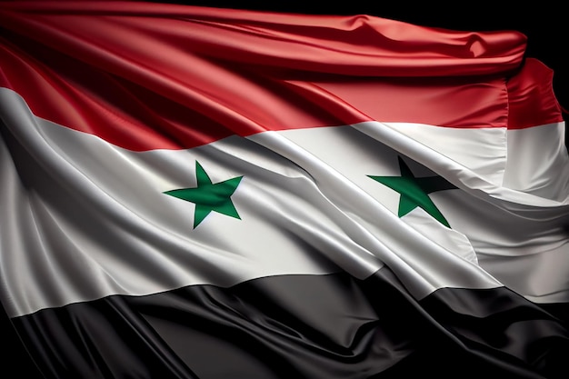 Syria flag national realistic flag of syria on the wavy surface of fabric