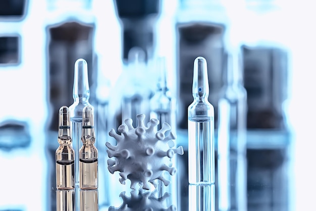 syringe and ampoule, coronavirus vaccine, concept medicine vaccination protection covid 19