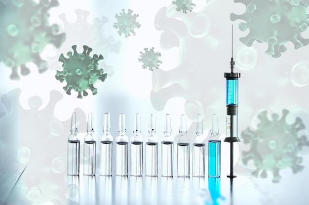 syringe and ampoule, coronavirus vaccine, concept medicine vaccination protection covid 19