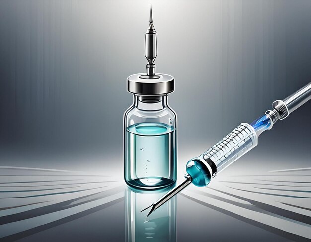 A syringe and a clear vaccine vial displayed on a white background symbolizing healthcare