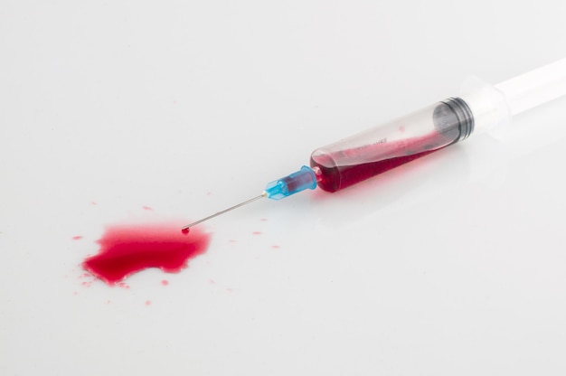 Syringe with blood