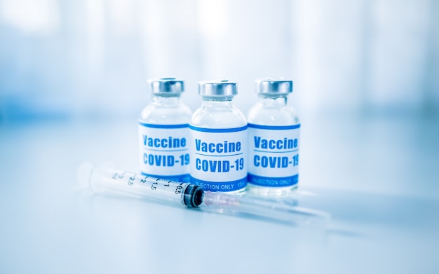 syringes with new vaccine for covid19 coronavirus flu infectious diseases Injection after clinic