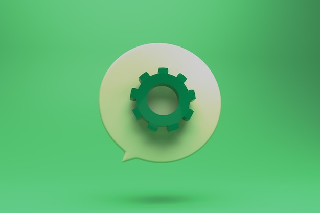 System settings gear cogwheel icon in round dialog box in 3d render illustration style