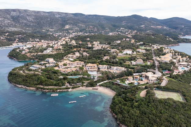 Syvota Greece Aerial view of Sivota sandy beach Epirus Ionian coast