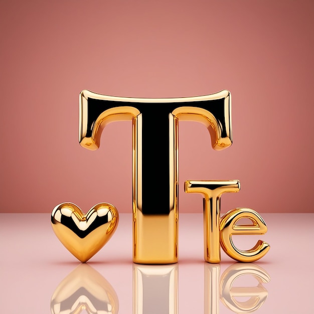 Photo t 3d rendering on golden love lettering design for valentines day concept highquality design