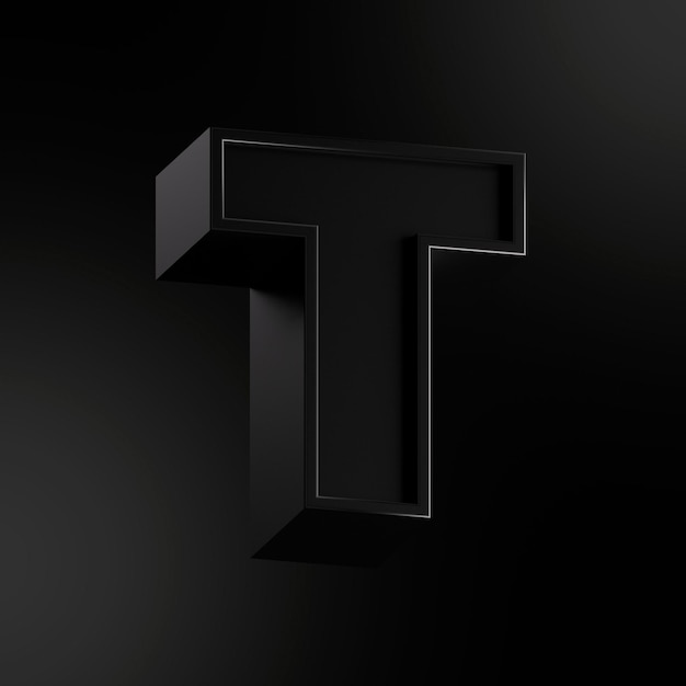 t letter 3d rendered black character