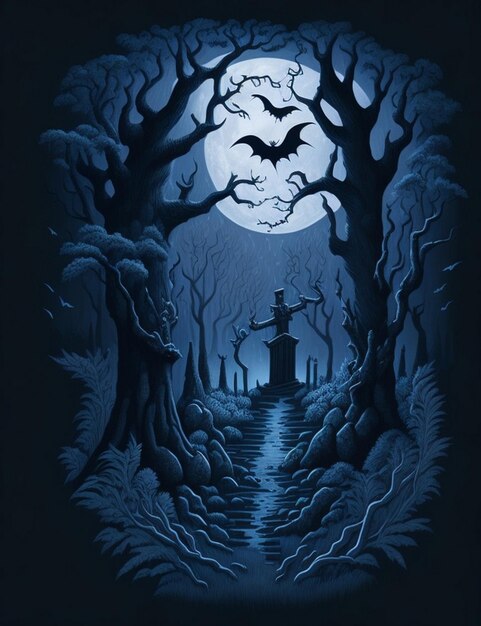 t shirt design halloween background with cemetery