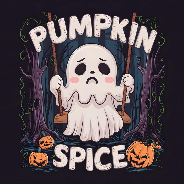 t shirt design with a cute ghost pumpkin spice