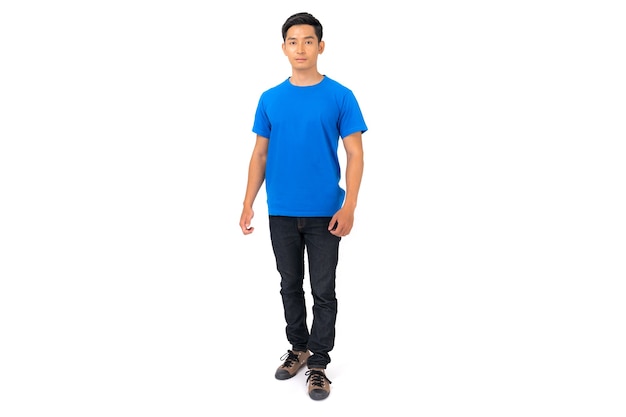 T-shirt design, Young man in blue t-shirt isolated