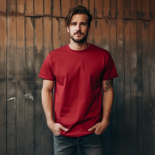 T Shirt plain in Red Color 3D Mockup