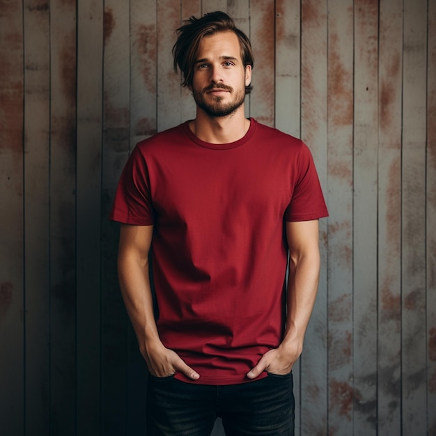 T Shirt plain in Red Color 3D Mockup