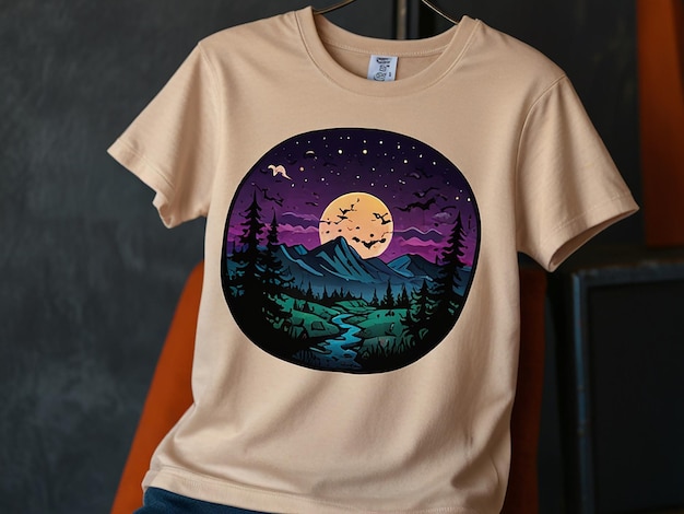 a t shirt with a moon and trees on it