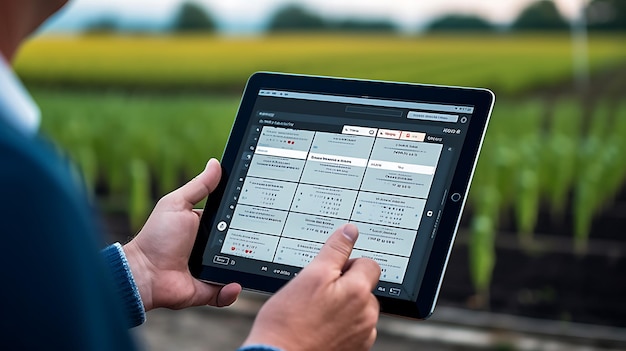 Photo tab holding farm management software on farming