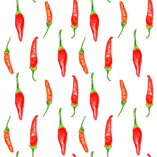 Tabasco hot peppers capsicums watercolor seamless pattern isolated on white