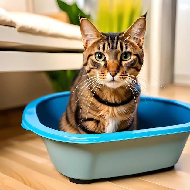 Tabby Cat In Litter Box At Home