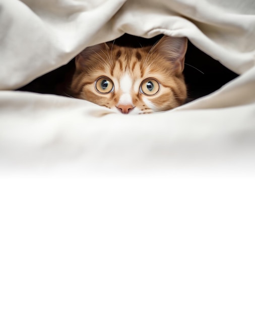 Tabby Cat Peek Out From Under Blanket Cute and Funny Pet Photo