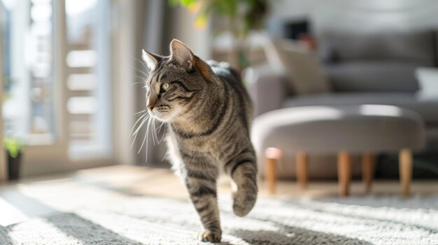 Photo the tabby cat walking