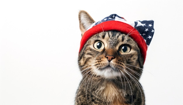 Photo a tabby cat wearing an american hat