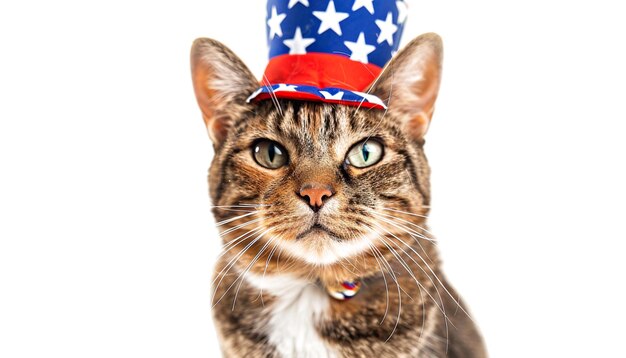 Photo a tabby cat wearing an american hat