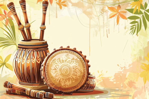 tabla and shehnai indian illustration background