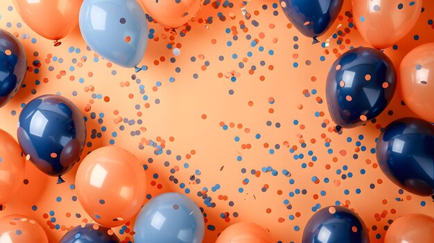 Table adorned with balloons confetti and electric blue decorations