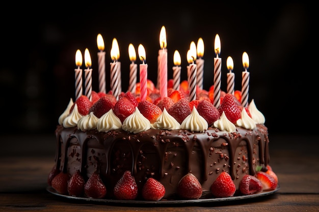 Table arrangement for birthday event with cake and strawberries