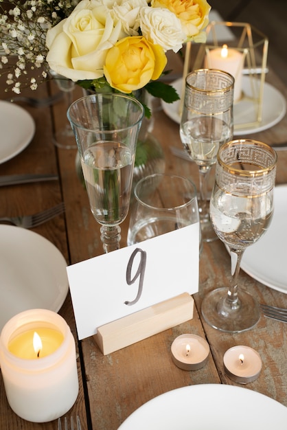 Table assortment with candles high angle