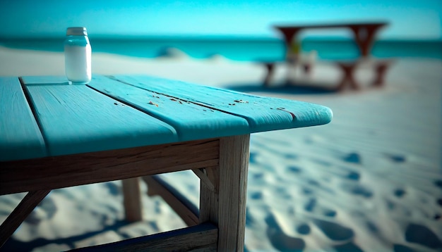 Table on the beach deck Generative AI