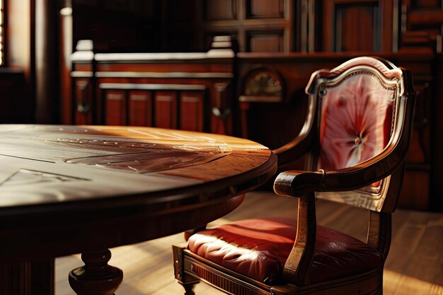 Photo table and chair in the courtroom of the judiciary