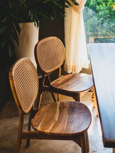 Table and chairs in the garden cafe.