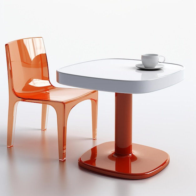 a table and chairs with a coffee cup on it