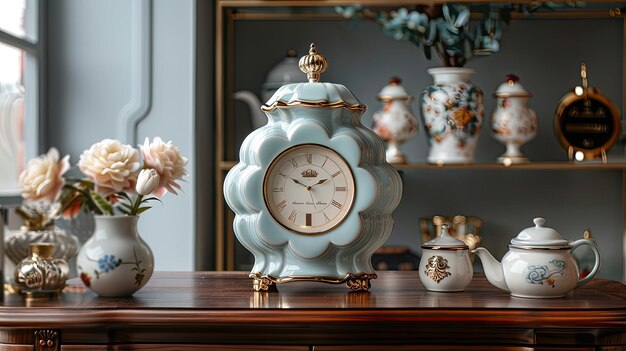 Photo a table clock shaped like oriental clouds sculpted in ceramic with a glossy painted glazed finish offering ample space for accompanying text