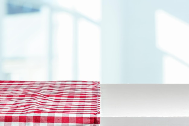 Table covered with tablecloth