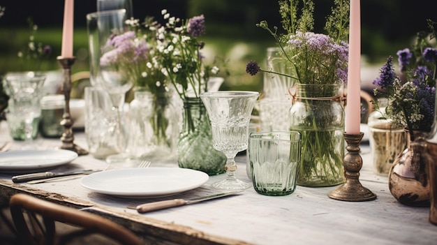 Table decor holiday tablescape and dinner table setting in countryside garden formal event decoration for wedding family celebration English country and home styling inspiration