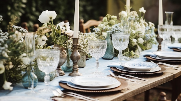 Table decor holiday tablescape and dinner table setting in countryside garden formal event decoration for wedding family celebration English country and home styling