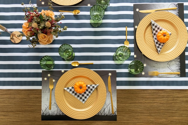 Table decorated for food on the occasion of Halloween