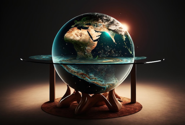 The table and the earth for the virtual reality or technological idea