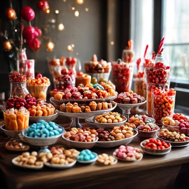 Photo a table full of candy including candy candy candy and candy