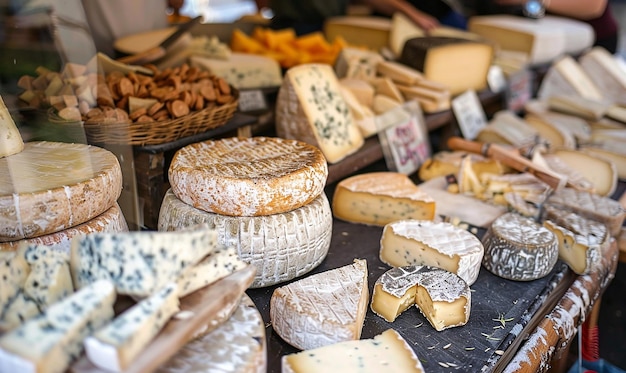 a table full of cheeses including cheese nuts and nuts