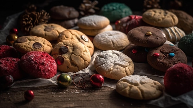 A table full of cookies and christmas decorations