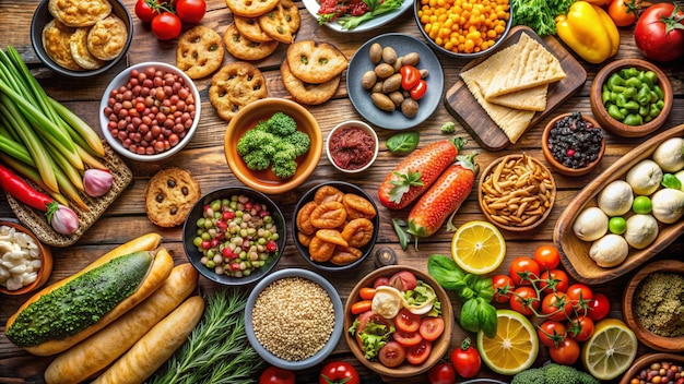 a table full of different foods including one that says quot fresh quot